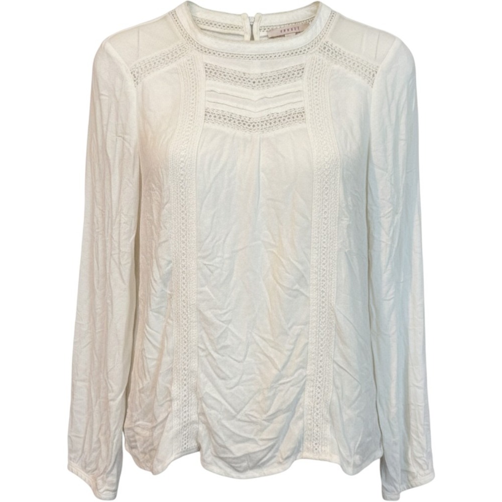 Esprit Blouse Size 6 White Crochet Lace Pintuck Long Sleeve Viscose Top